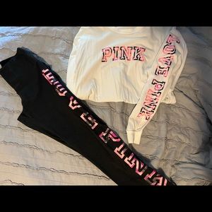 VS PINK hot pink and orange tie dye/marbled outfit